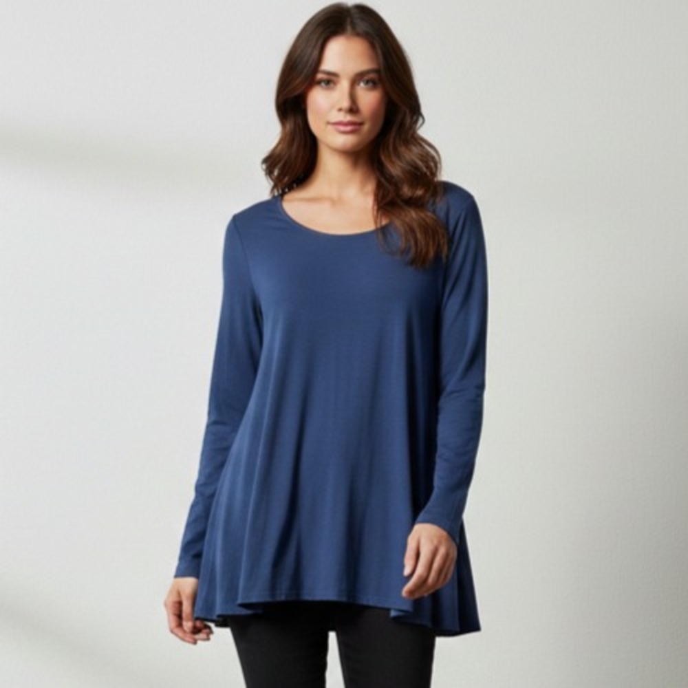 Eileen Fisher Pullover Top Women's‎ Size Large Blue Long Sleeve Scoop Neck